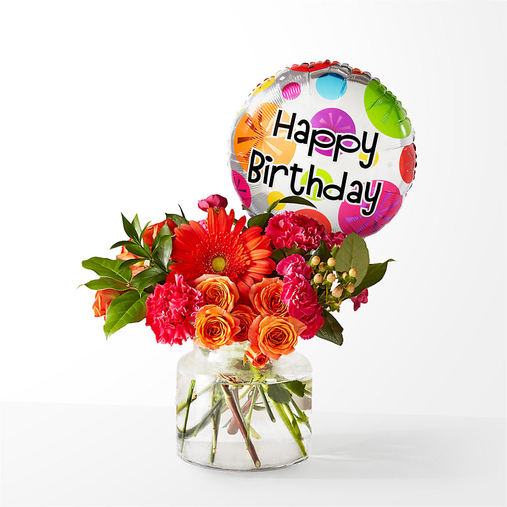 Fiesta Bouquet with Birthday Balloon – Diana Flowers, Passaic NJ
