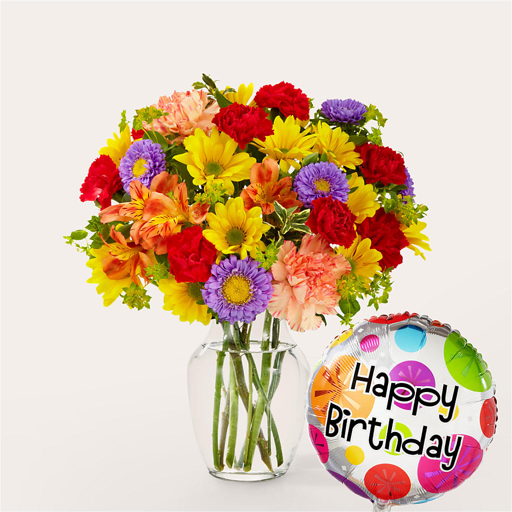 Kaleidoscope Bouquet with Birthday Balloon – Diana Flowers, Passaic NJ