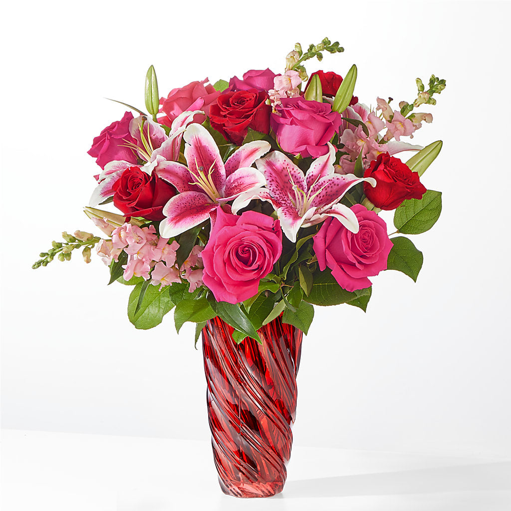 Always You Bouquet with Luxe Swirl Vase – Diana Flowers, Passaic NJ