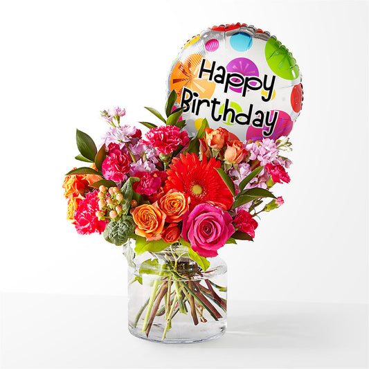 Fiesta Bouquet with Birthday Balloon –  Diana Flowers, Passaic NJ