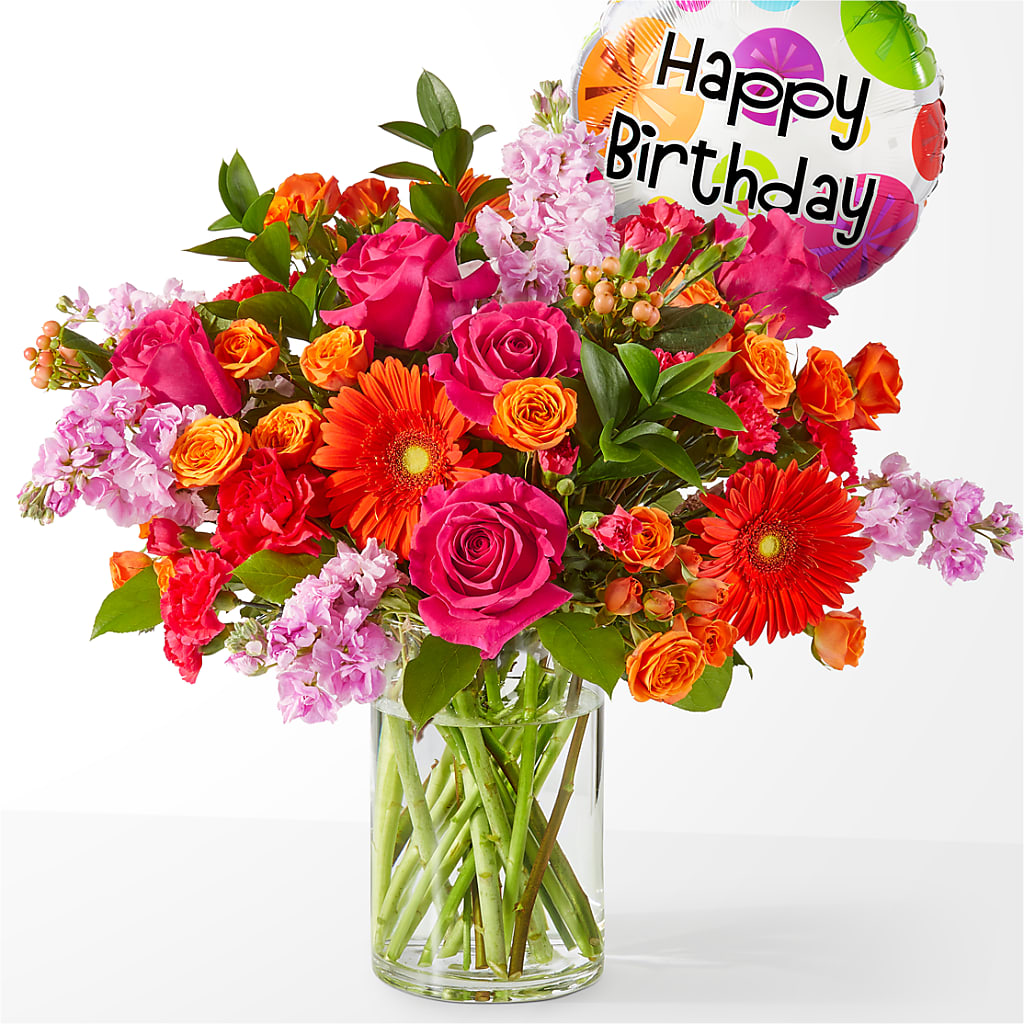 Fiesta Bouquet with Birthday Balloon –  Diana Flowers, Passaic NJ
