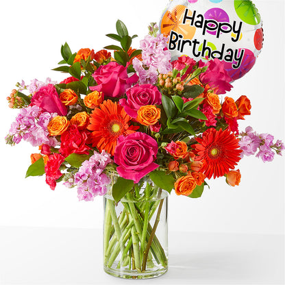 Fiesta Bouquet with Birthday Balloon –  Diana Flowers, Passaic NJ