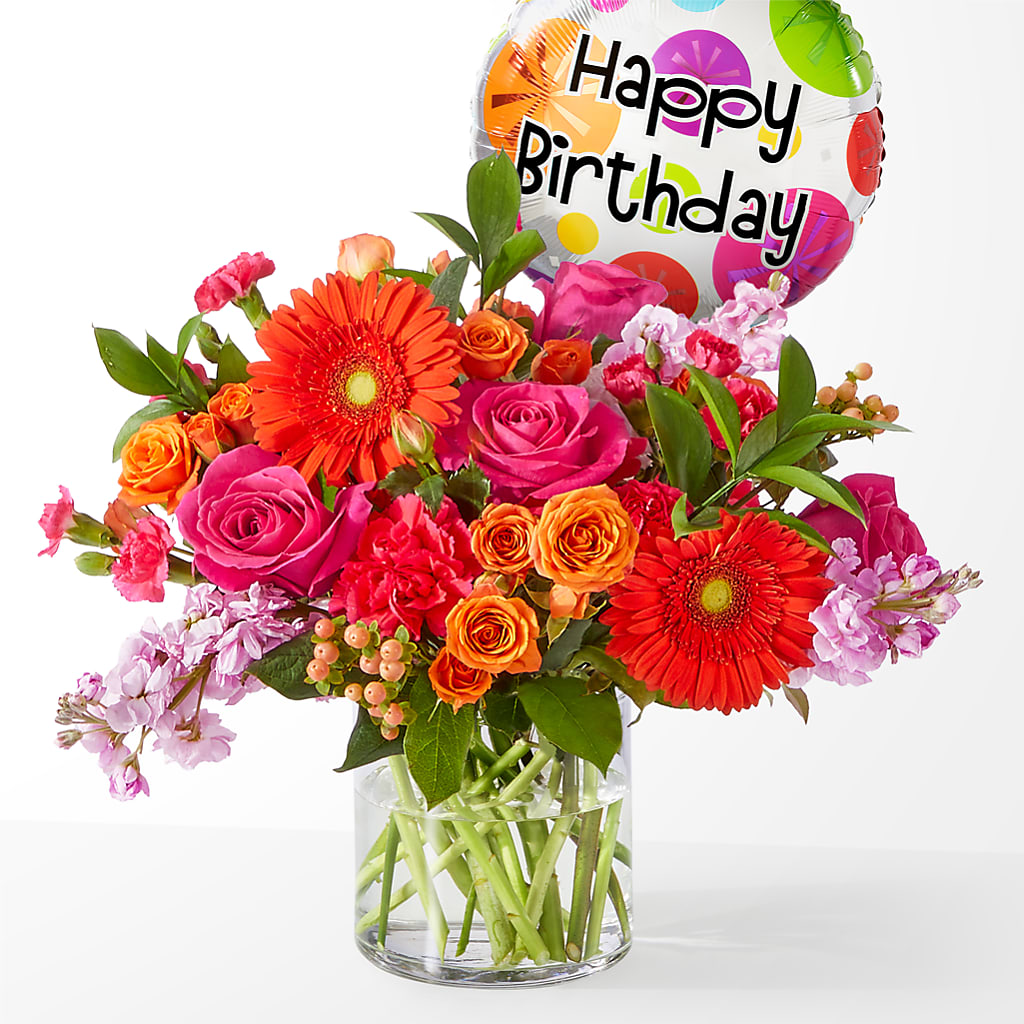 Fiesta Bouquet with Birthday Balloon –  Diana Flowers, Passaic NJ
