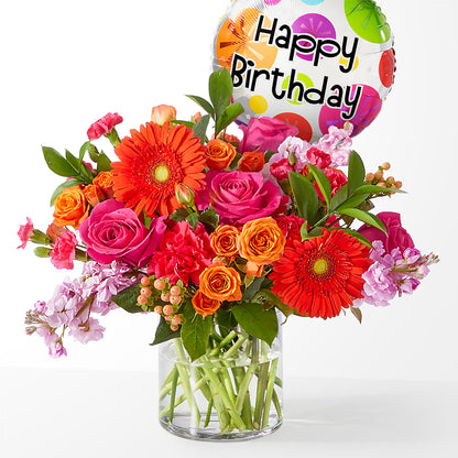 Fiesta Bouquet with Birthday Balloon –  Diana Flowers, Passaic NJ