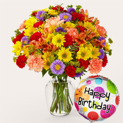 Kaleidoscope Bouquet with Birthday Balloon –  Diana Flowers, Passaic NJ