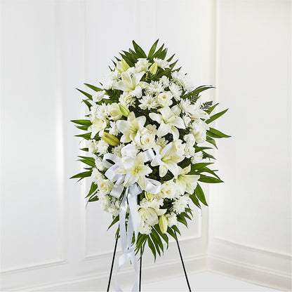 Exquisite Tribute Standing Spray-White Ribbon –  Diana Flowers, Passaic NJ