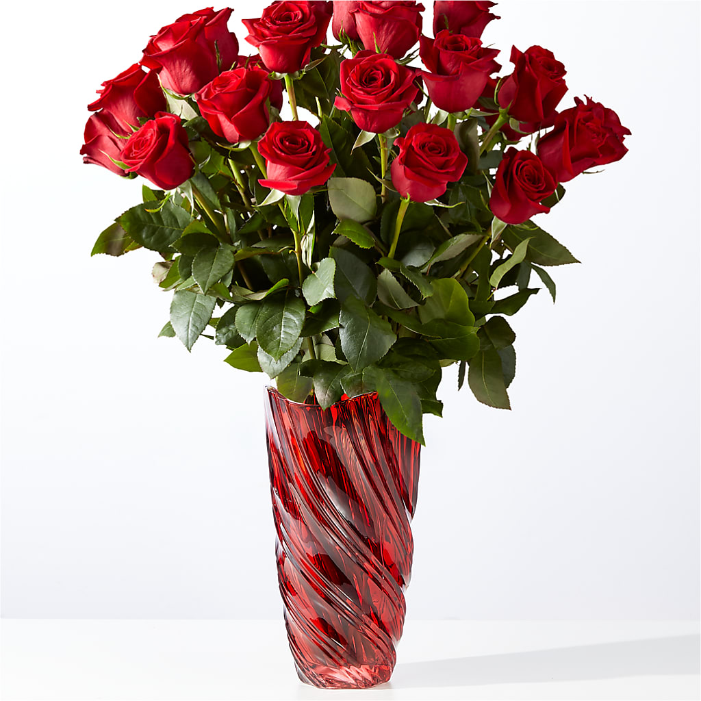 Classic Love Red Rose Bouquet with Luxe Swirl Vase –  Diana Flowers, Passaic NJ
